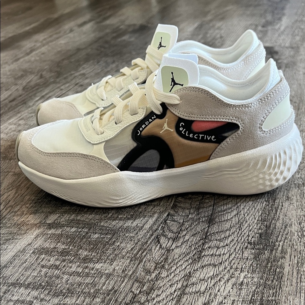 Jordan Collective Sneakers in White, Black, and Tan